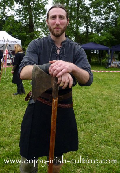 Medieval Ireland- Irish warrior with battleaxe, reenacted by Eireann Edge.
