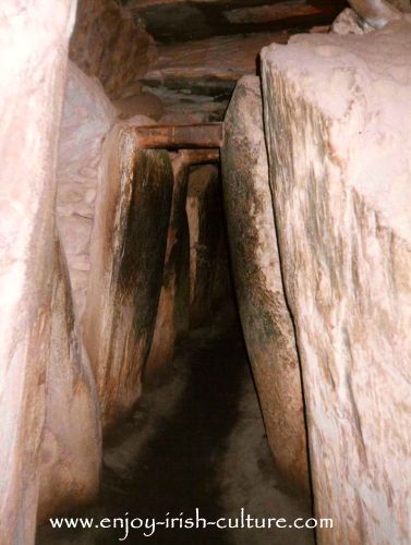 The narrow passage at ancient Ireland's Newgrange megalithic tomb in County Meath, Ireland.