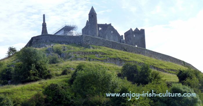 View from afar at the Cashel Rock, County Tipperary, Ireland.