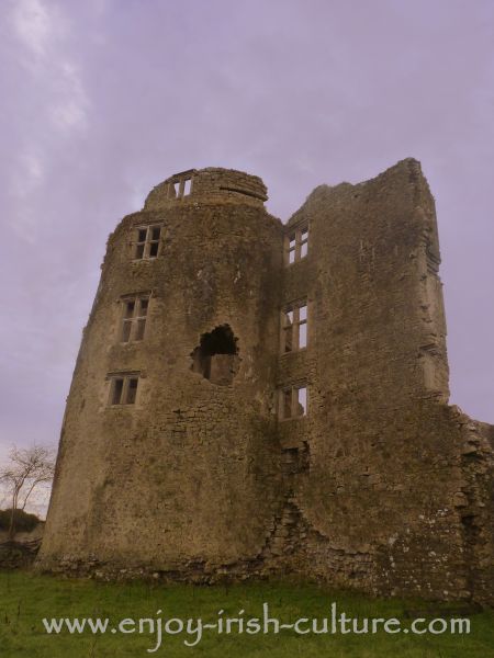 A close up of one of the defensive castle towers at Roscommon, Ireland.