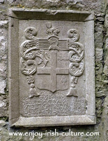 Family memorial plaque at  Errilly Friary.Ross Abbey, County Galway, memorial plaque