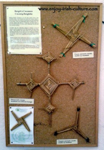 Different Brigid's crosses on display at Brigid's Garden, County Galway.