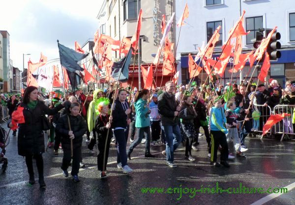 St Paddy's Day Parade Galway 2013, red flags