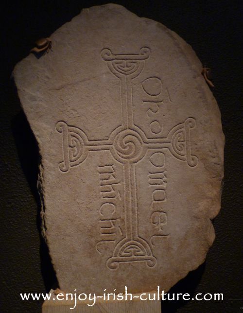 Early Christian cross found at Clonmacnoise monastery, County Offaly, Ireland.