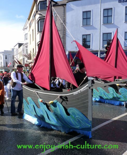 Paddy's Day in Galway, Ireland, Galway hooker boat float. Galway hooker boat