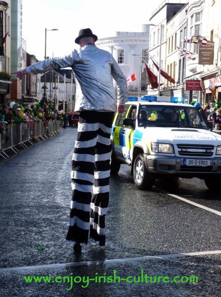 Paddy's Day in Galway, Ireland- a street artist directing Gardai.