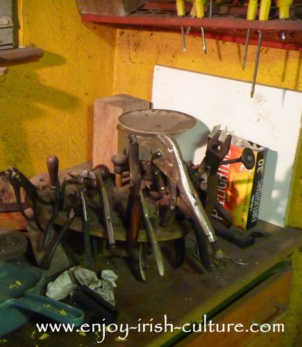 Tools at the workshop of instrument maker Eugene Lambe who is also a well-known uilleann piper.