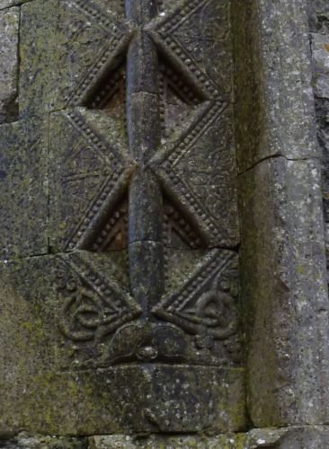 Viking art motifs, seen here at Annaghdown Cathedral, County Galway, Ireland.