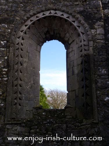 Viking art motifs, seen here at Annaghdown Cathedral, County Galway, Ireland.