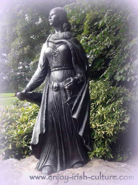 Sculpture of Grace O'Malley, pirate queen, at Westport, County Mayo, Ireland.